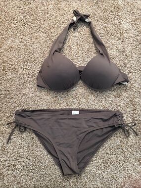 Skye Swimwear Halter Bikini Set in Taupe
